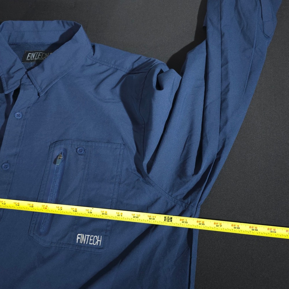 Fintech Fishing Shirt Mens XXL Navy Blue Long Sleeve Roll Tab Zip Pocket Stretch - Picture 4 of 12